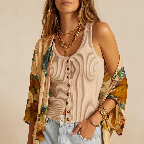 Anthropologie | Moon and Madison Ribbed Button-Front Tank | Size Medium - Picture 1 of 7